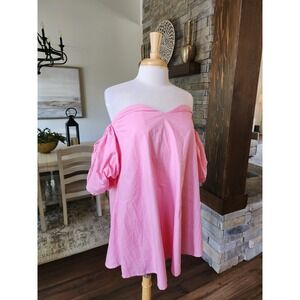 NWT Boutique Pink Off Shoulder Puff Sleeve Babydoll Dress Medium NWT